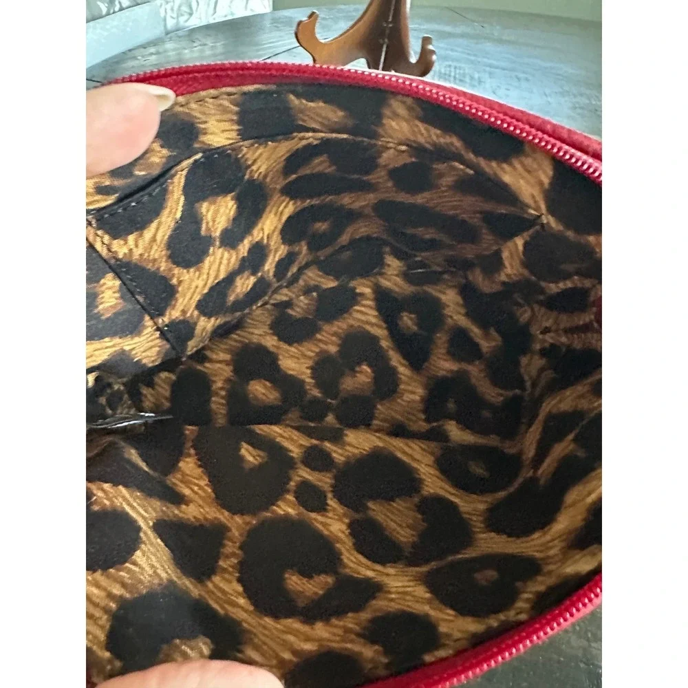 Brighton Red Croc Embossed Patent Leather Cosmetic Pouch Leopard Print Linin GUC